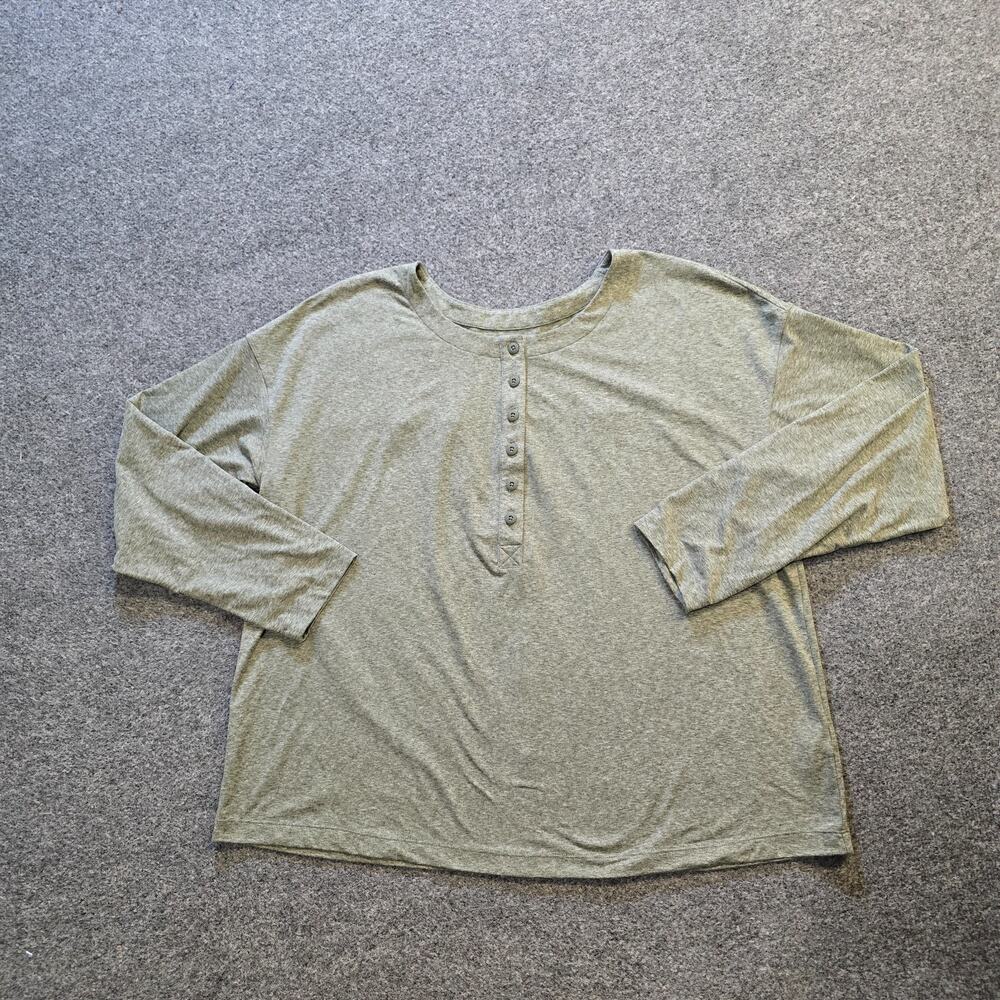J Jill Top Women Size XL Green Fit Supreme Stretch Henley Tee Long Sleeve Casual